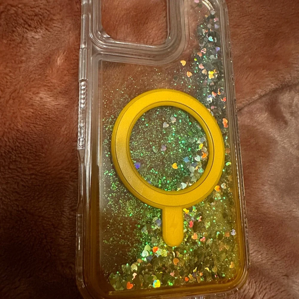 Bling iPhone 16 Pro Max Case MagSafe YELLOW Shockproof Iridescent Liquid